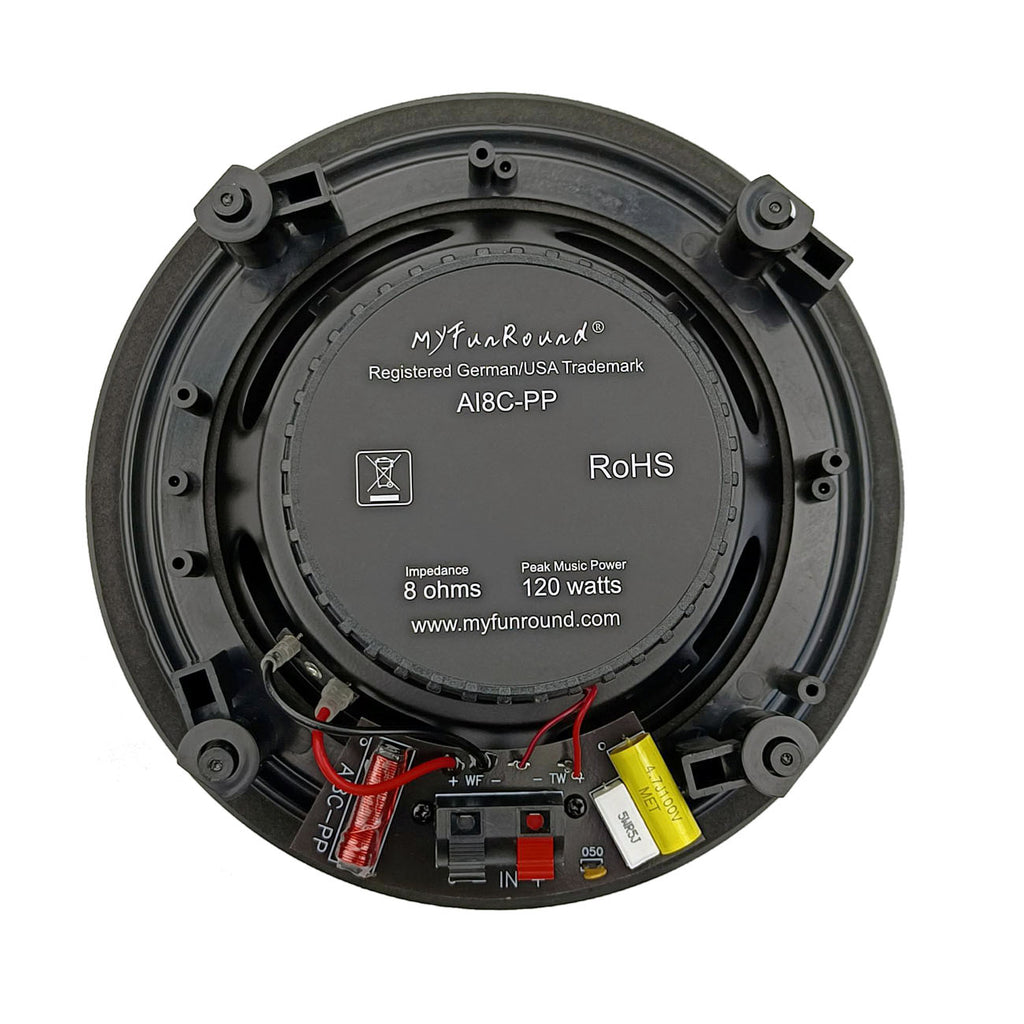 MFR 8" Ceiling Speakers, 120W 2-Way in-Ceiling/Wall Round Surround Sound for Whole House Audio, Home Theater, Indoor/Outdoor - Bath, Kitchen, Porches, 8 Ohms