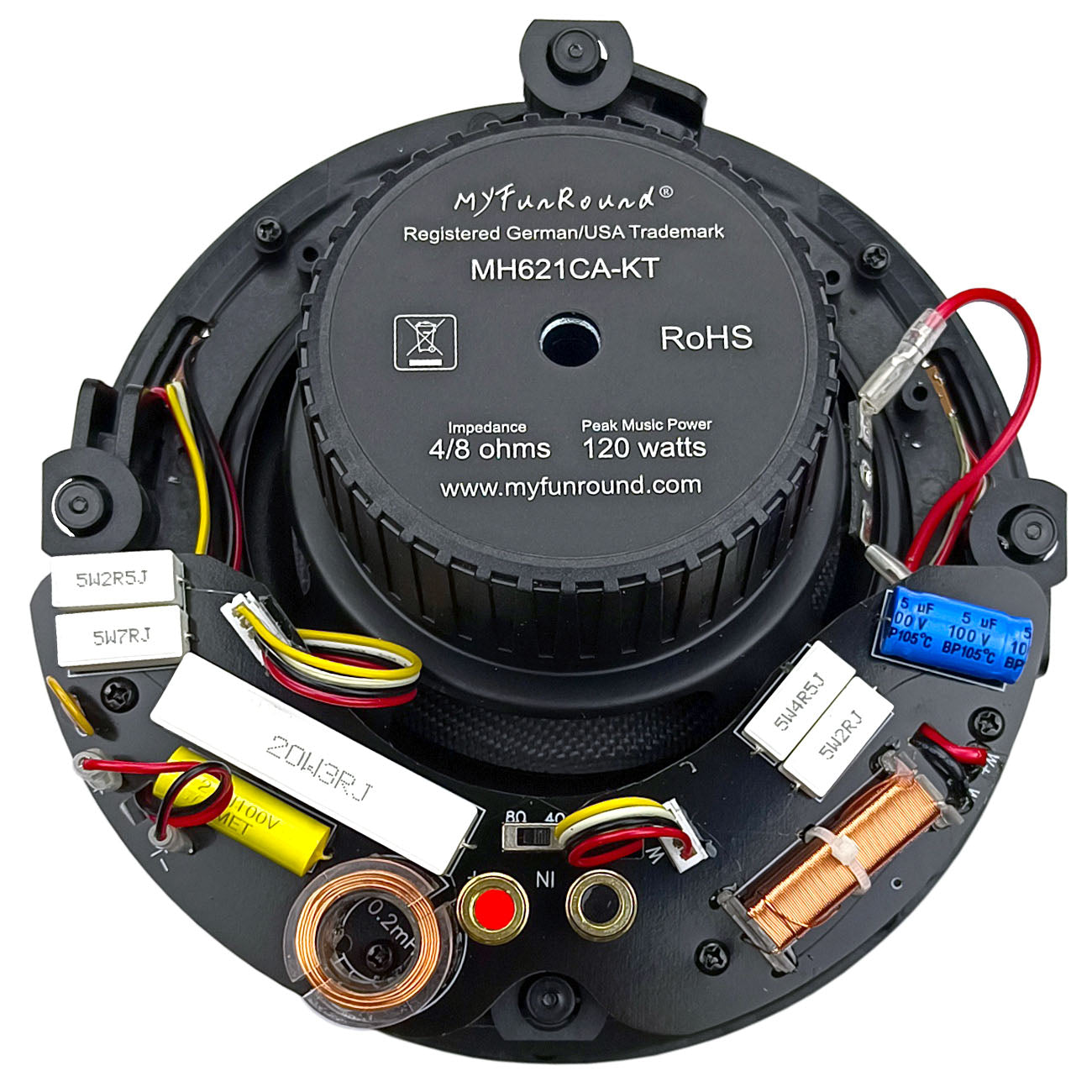 MFR 6.5" Edgeless Angled Ceiling Speaker for Whole House Audio, Home Theater, Indoor/Outdoor, Bath, Kitchen, Covered Porches